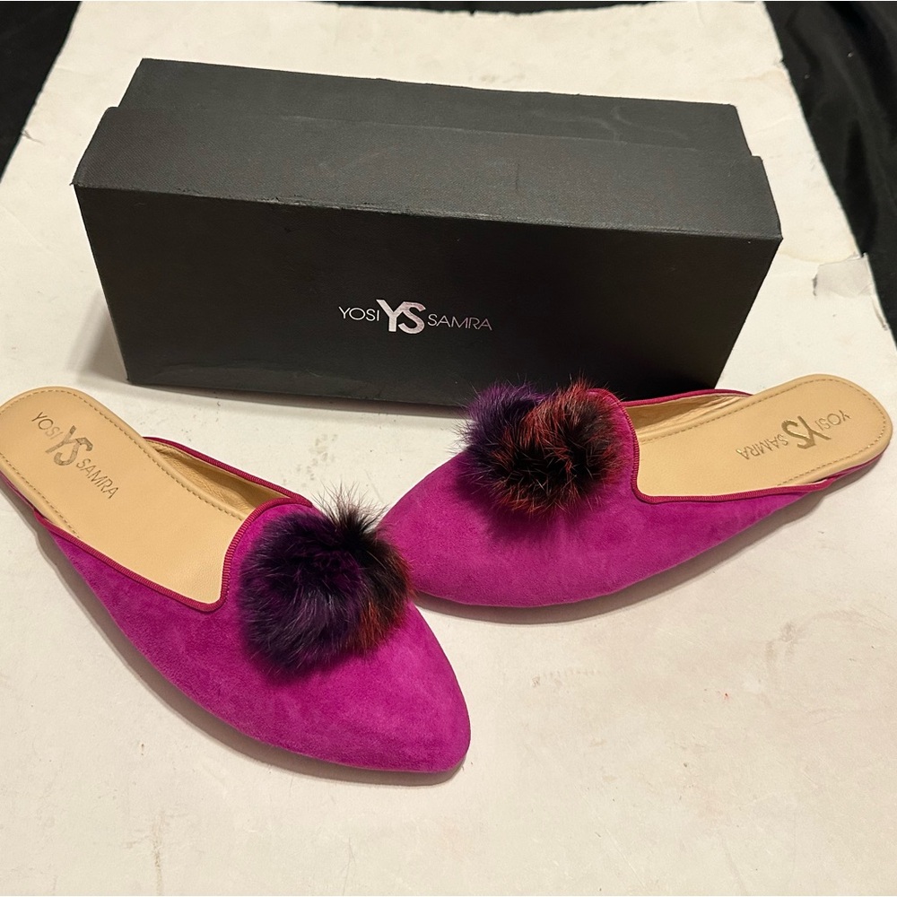 YOSI SAMRA Womens Vidi Pom Fuschia Suede‎ With Rabbit Fur Pom